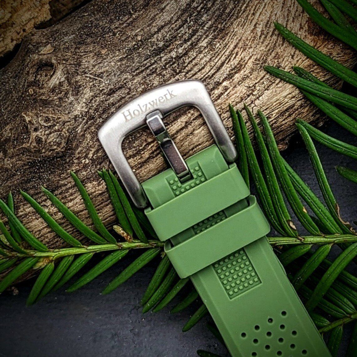 Muster, Holzwerk grün mit Holz & WIESENTAL Armband Silikon Damen Quarzuhr Blumen Uhr