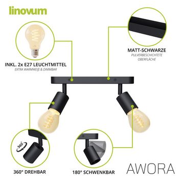 linovum LED Aufbaustrahler AWORA Deckenleuchte 2flammig schwarz mit LEDs extra warmweiß, Leuchtmittel inklusive