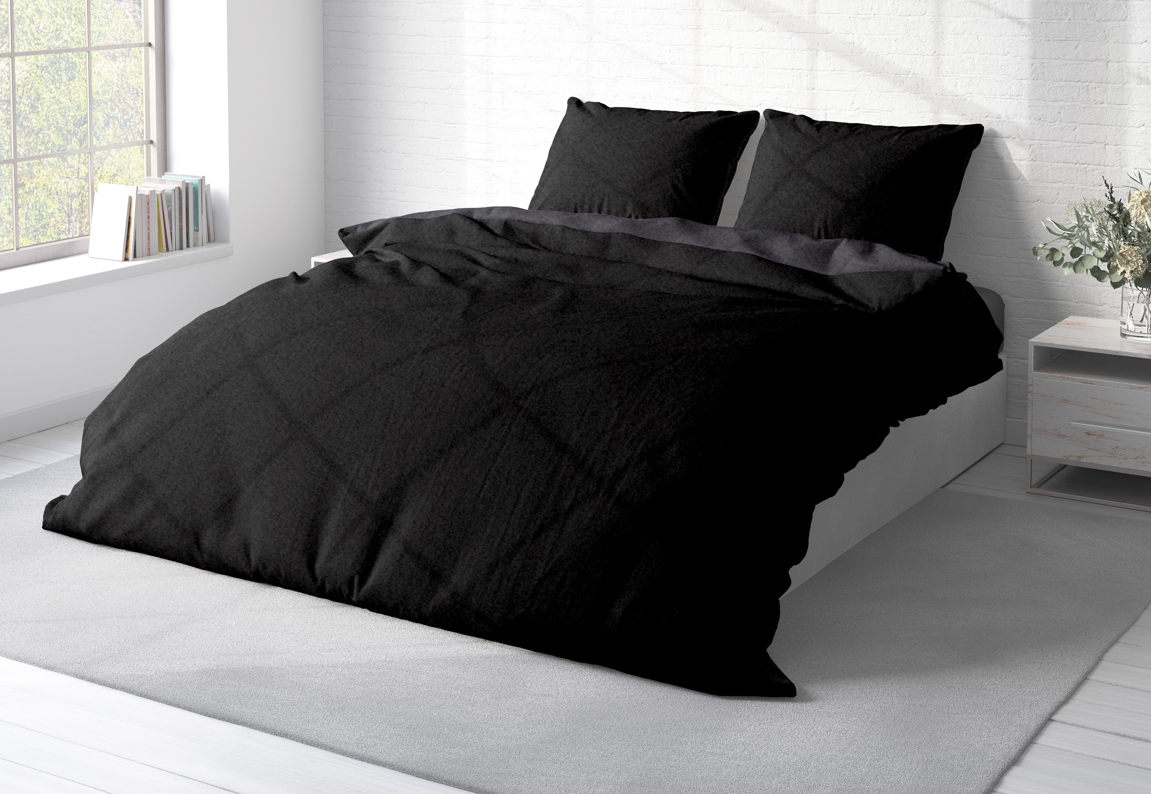 One Home Bettwäsche Doubleface Unifarben, Fleece, 3 teilig, Wende modern, kuschelig flauschig warm weich Winter Doppelbett