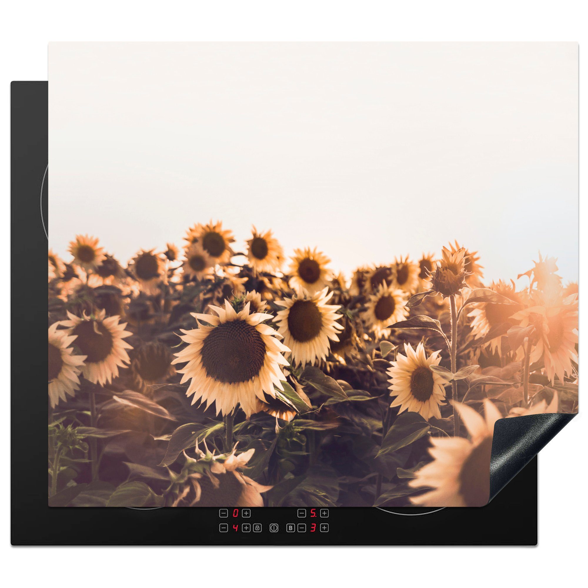 MuchoWow Herdblende-/Abdeckplatte Sonnenblumen - tlg), nutzbar, - Blumen Arbeitsfläche Mobile (1 Ceranfeldabdeckung Gelb, 60x52 Feld cm, Sonnenuntergang Vinyl, - 