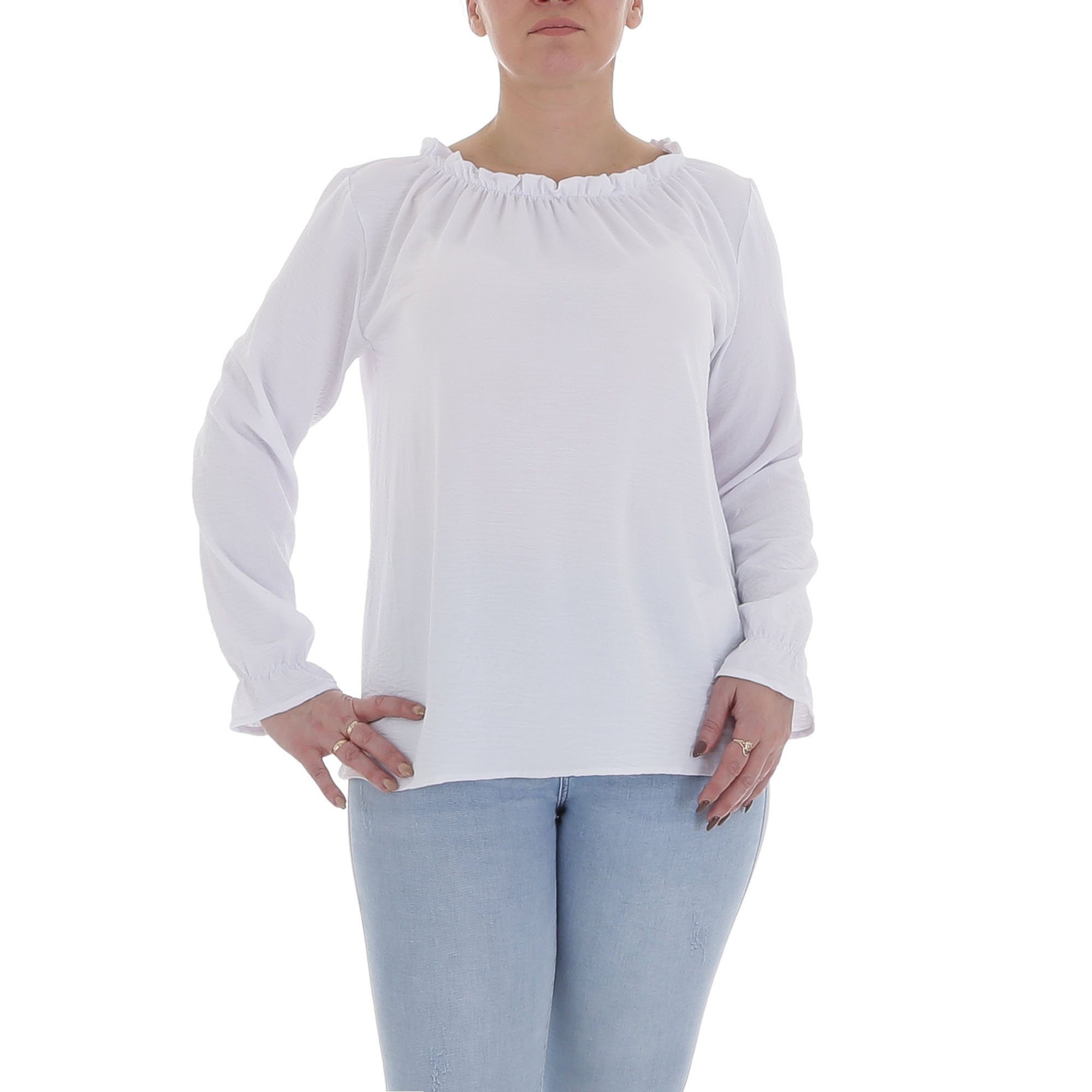 Ital-Design Langarmbluse Damen Elegant Bluse in Weiß