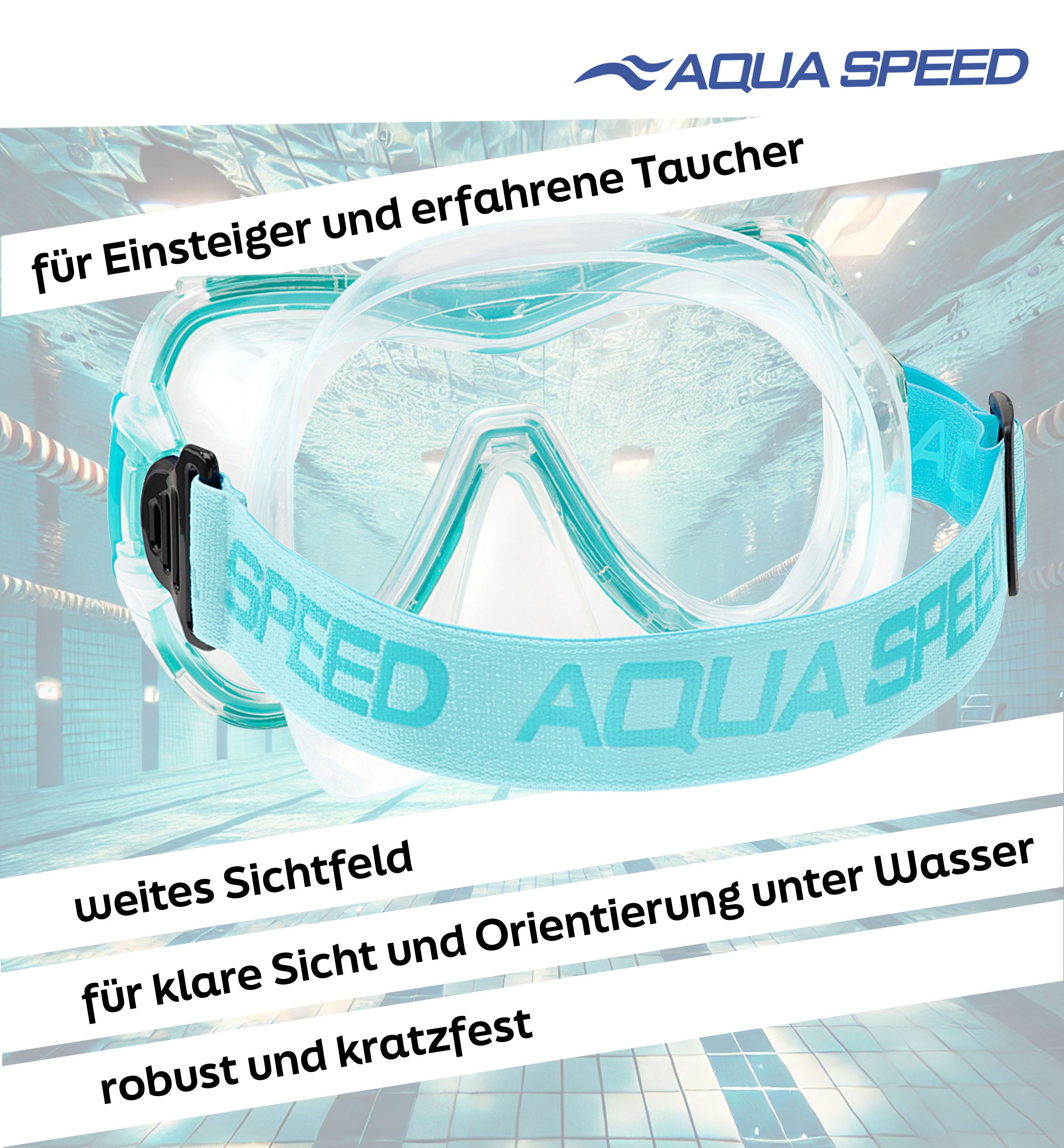 Aqua Speed Schnorchel RAY FS Tauchmaske mit Stoff-Kopfband für Erwachsene / Jugendliche (Einzel Schwimmmaske mit gehärtetem Glas), Taucherbrille Stoffband Einze – Bild 5 von 5
