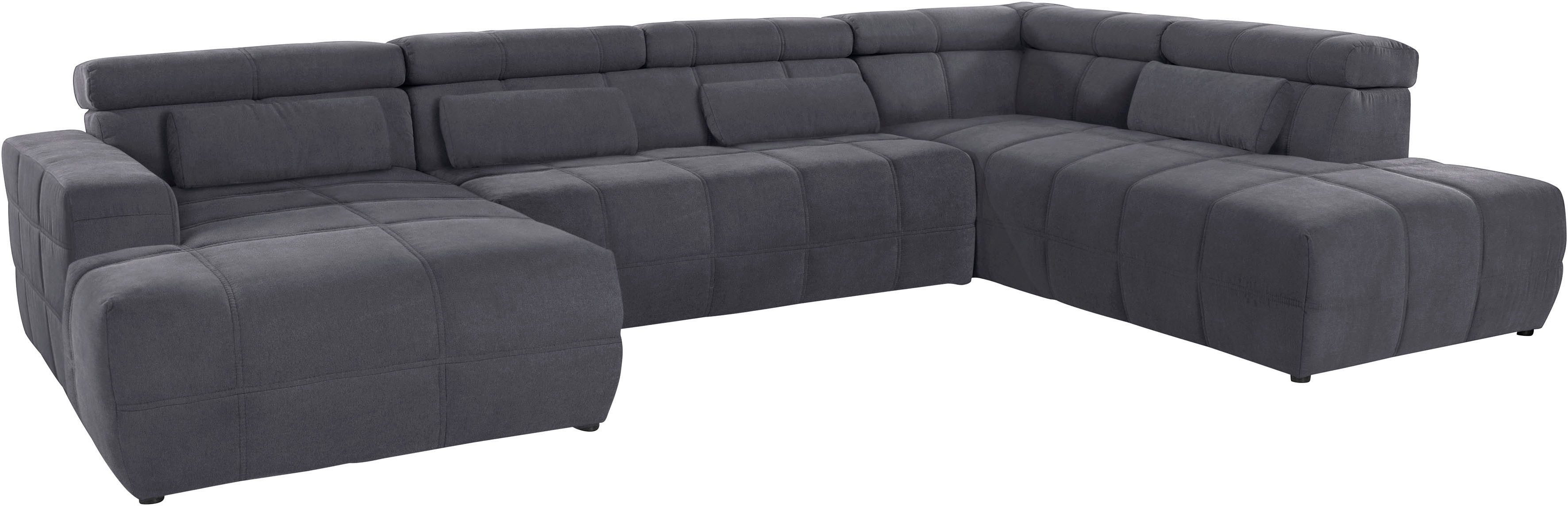 DOMO collection Wohnlandschaft Brandon, whlw. mit Sitztiefenverstellung, inkl. Nierenkissen, mit Kopfteilverstellung, wahlweise Sitztiefenverstellung, U-Form