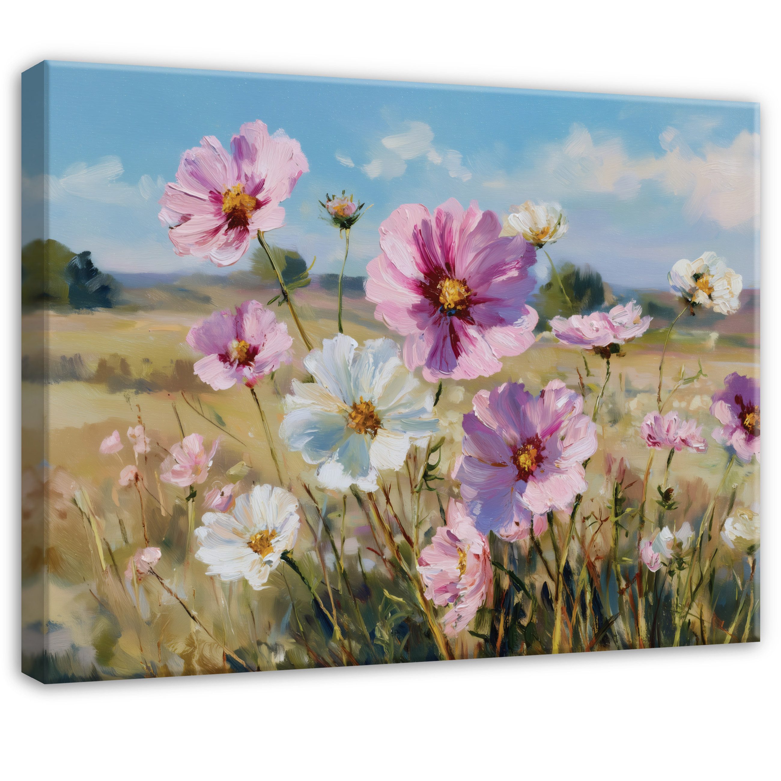 Wallarena Leinwandbild Blumen Wiese Natur Landschaft Modern Wandbilder Wand Deko XXL Bilder, Wiese mit Feldblumen (groß Bilder Wohnzimmer Schlafzimmer Einteilig, 1 St), Bilder Klein Wohnzimmer Schlafzimmer Küche Wandbild Wand Deko 40x30