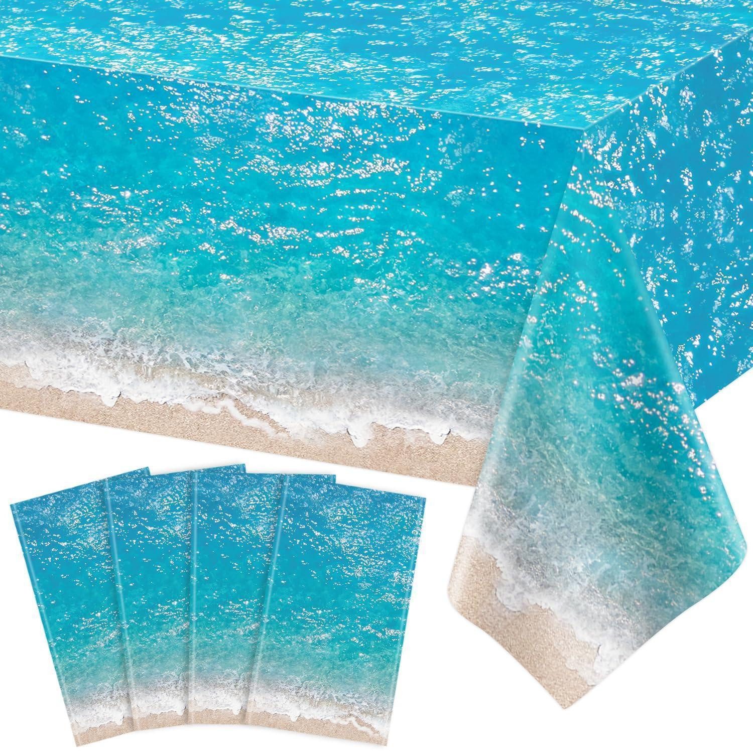 LuxusKollektion Tischdecke Tischdecke Meereswellen 4 Stk 130x220cm Blau (4-tlg)