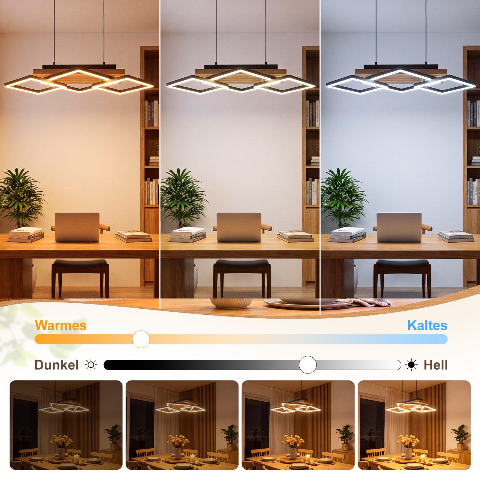 Nettlife LED Pendelleuchte Esstisch Holz moderne Hängelampe Esszimmerleuchte dimmbar, für Wohnzimmer Küche Nachttischleuchte rustikal-skandinavischer Stil – Bild 2 von 5