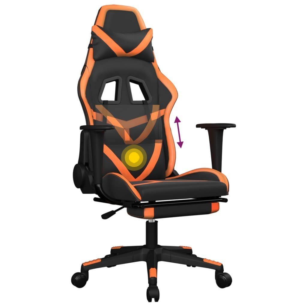 furnicato Gaming-Stuhl mit Massage Orange St) & Kunstleder Schwarz Fußstütze (1
