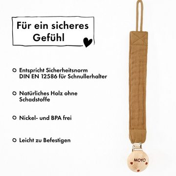 Moyo Neugeborenen-Geschenkset Musselin, Kuschelhase und Schnullerkette, Edel-Set zur Geburt (2er-Set, Schmusedecke und Nuckelkette) klimaneutral und plastikfrei