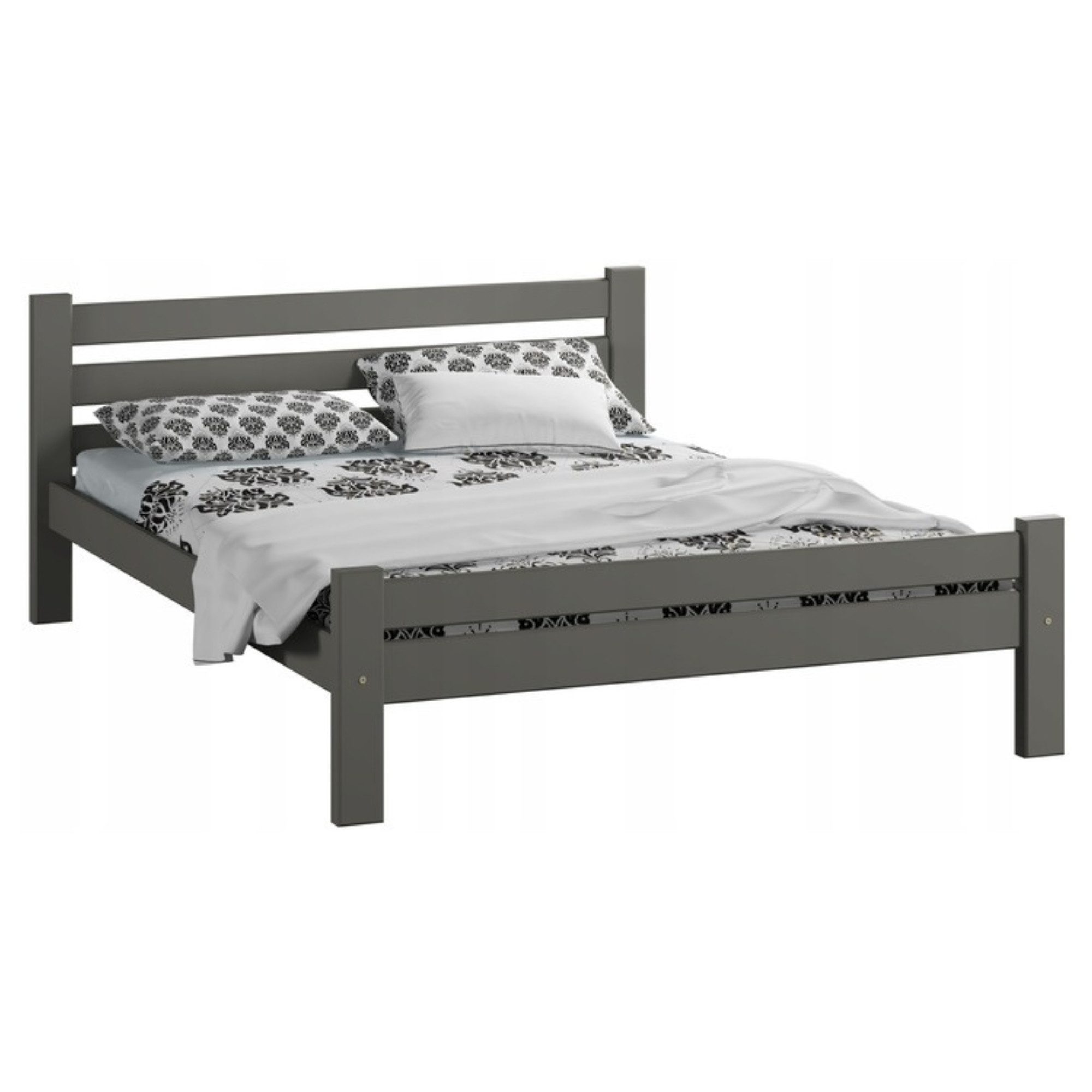 Home Collective Bettgestell Massivholzbett, Einzelbett mit Lattenrost & sicherem Lack, 210x132x72 cm, Grau – Bild 2 von 3