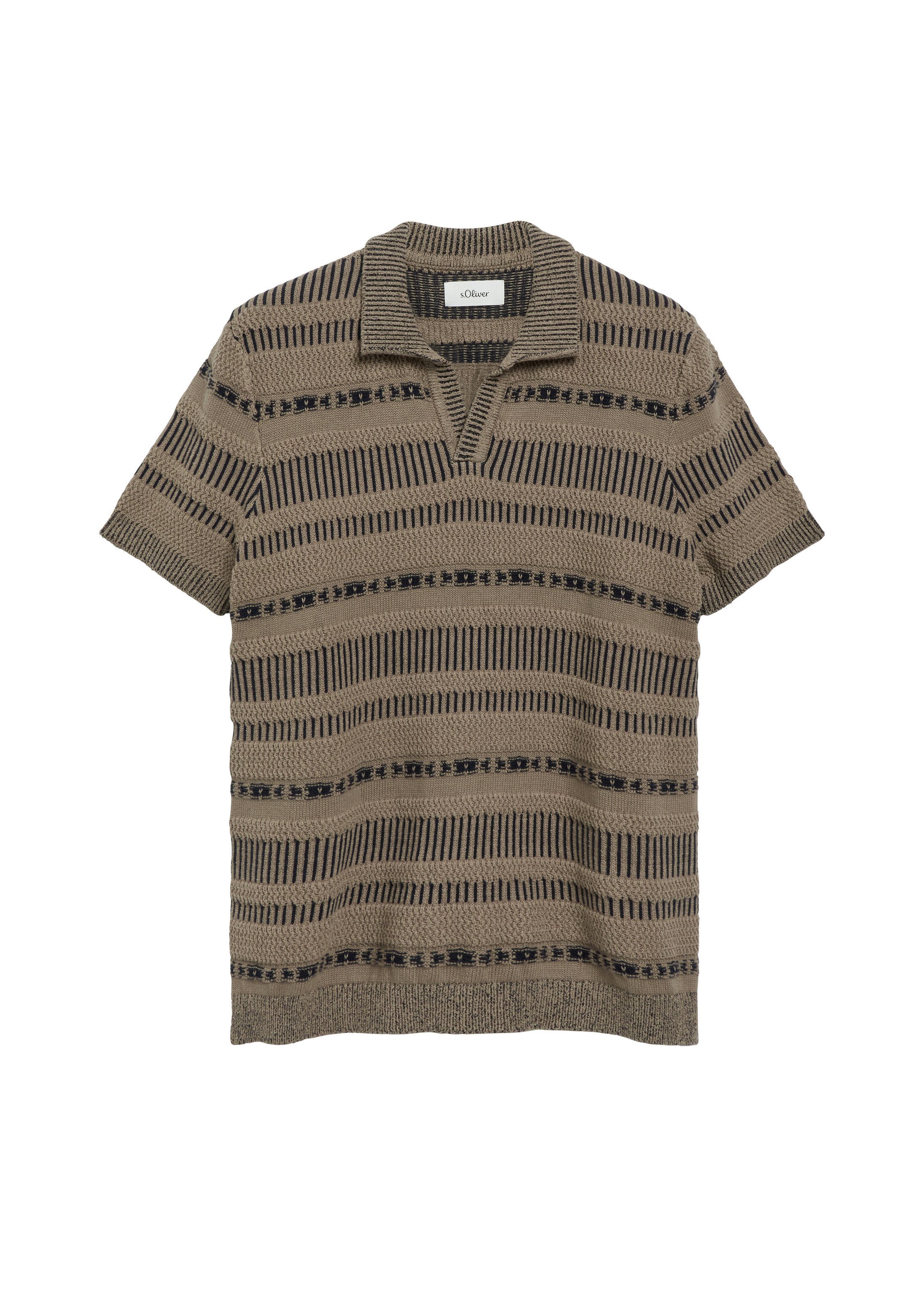 s.Oliver Kurzarmpullover Strickpullover Strickpolo mit Jacquard-Ringel