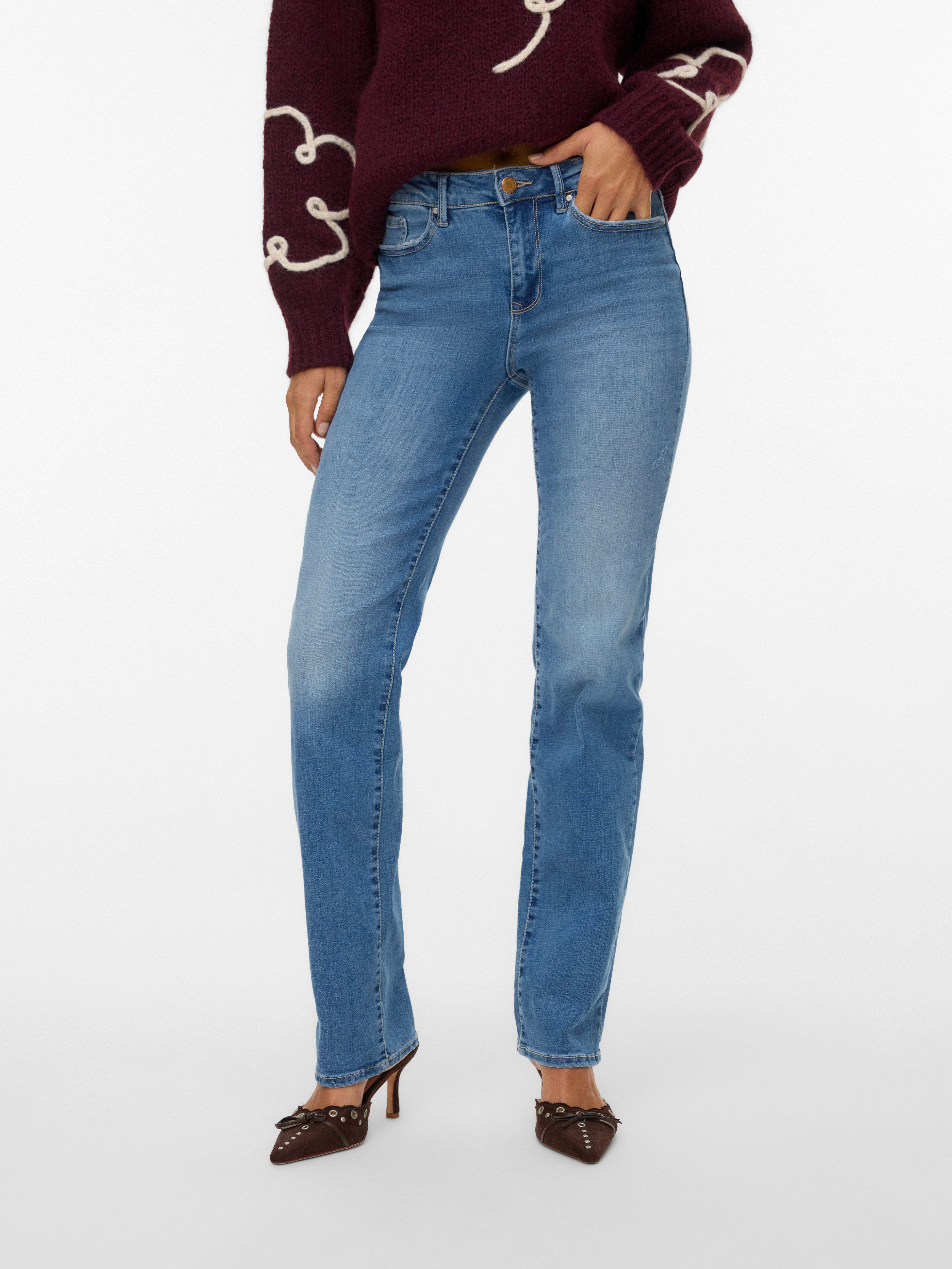Vero Moda Straight-Jeans VMFLASH MR STRAIGHT JEANS LI347 GA NOOS Baumwollmischung mit Stretch, regular waist, straight fit