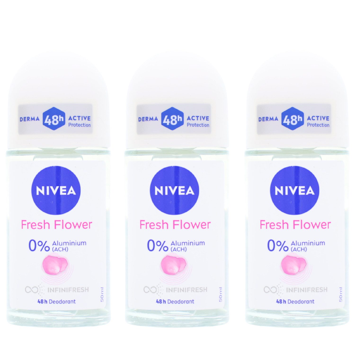 Nivea Deo-Roller 3x NIVEA Fresh Flower Deo Roll On je 50ml mit blumigem Duft 48h Schutz