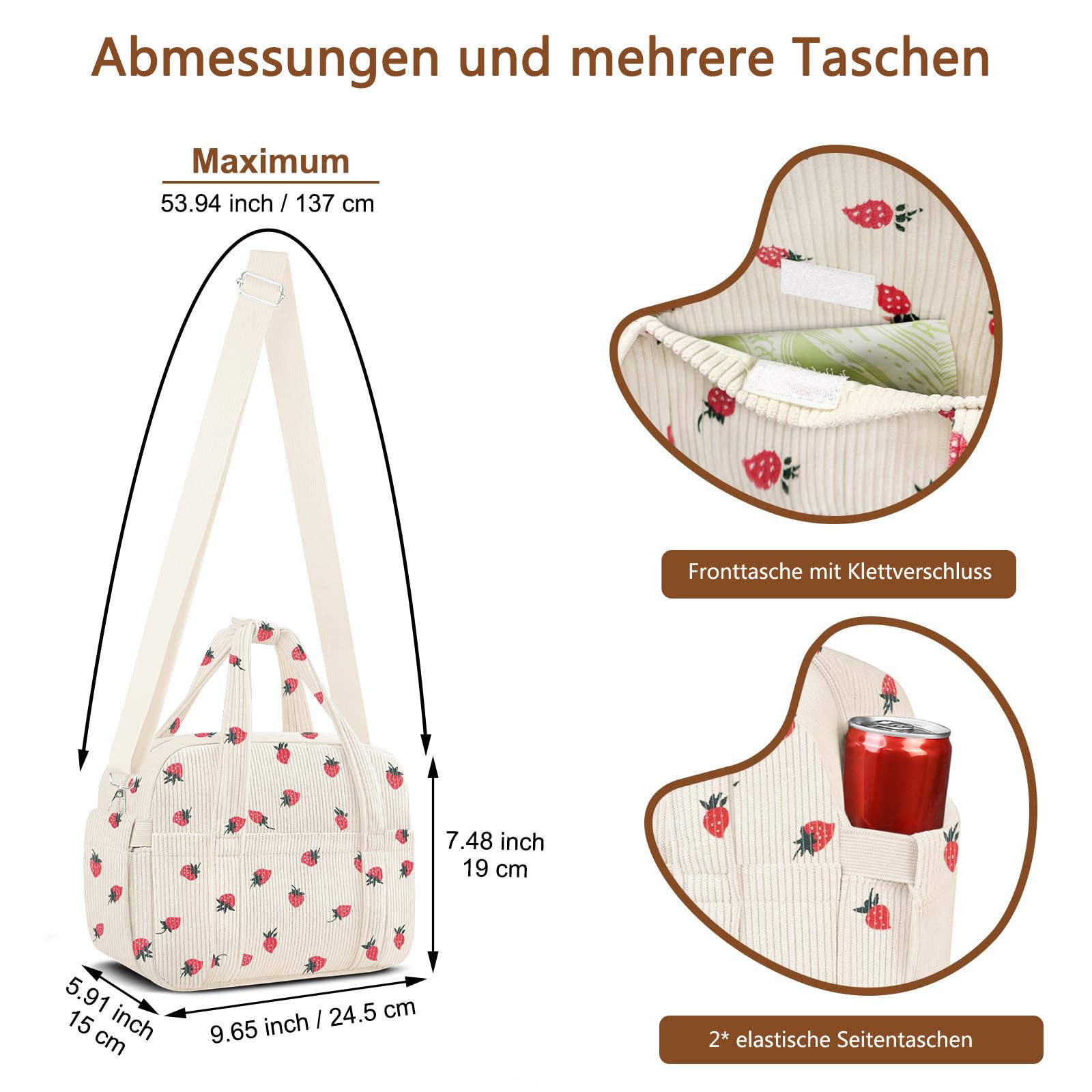 Coonoor Lunchbox Lunchtasche für Damen, Erwachsene und Herren, isoliert, wiederverwendbar, auslaufsicher, weicher Cord – Bild 5 von 5