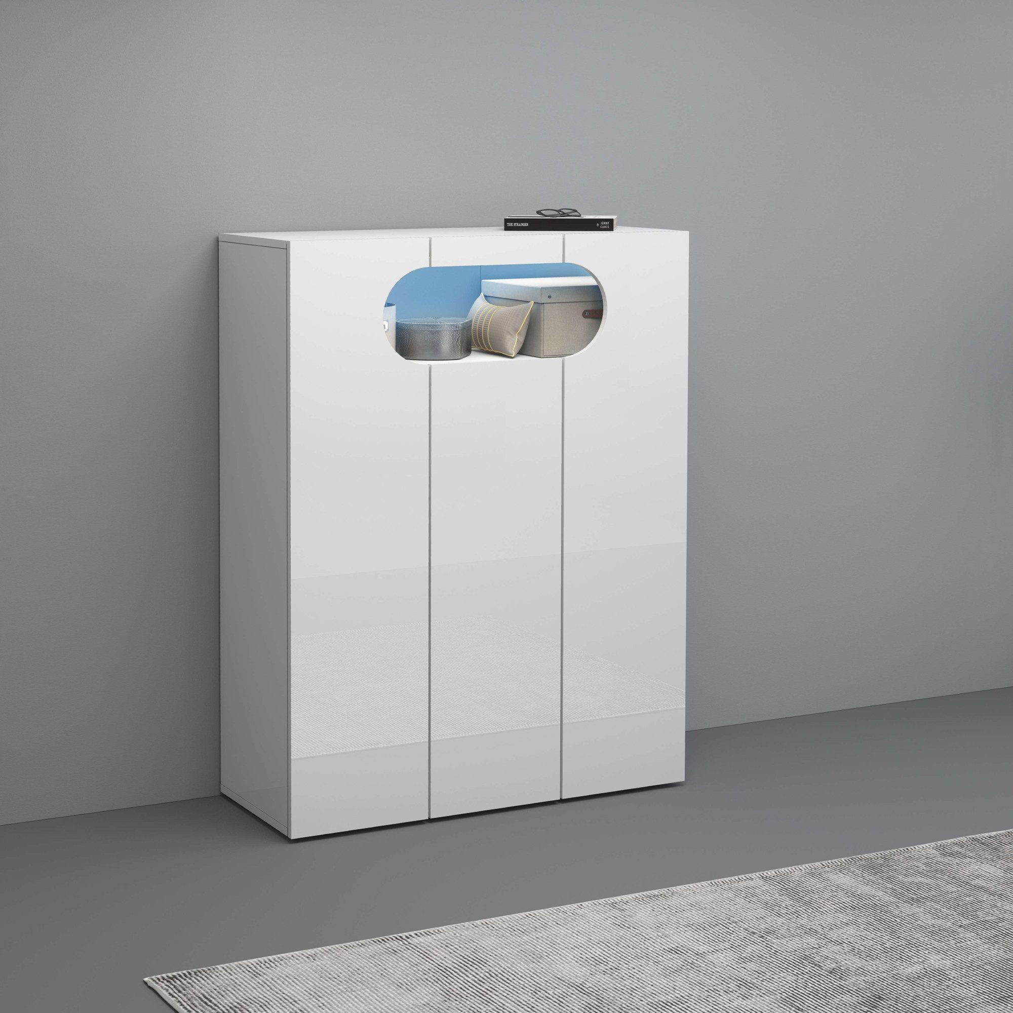 Home affaire Schuhschrank Real,Schuhschrank,Schuhkommode,Schuhregal,Breite 90 cm komplett Hochglanz lackiert, 3 Türen mit offenem Fach in ovaler Form