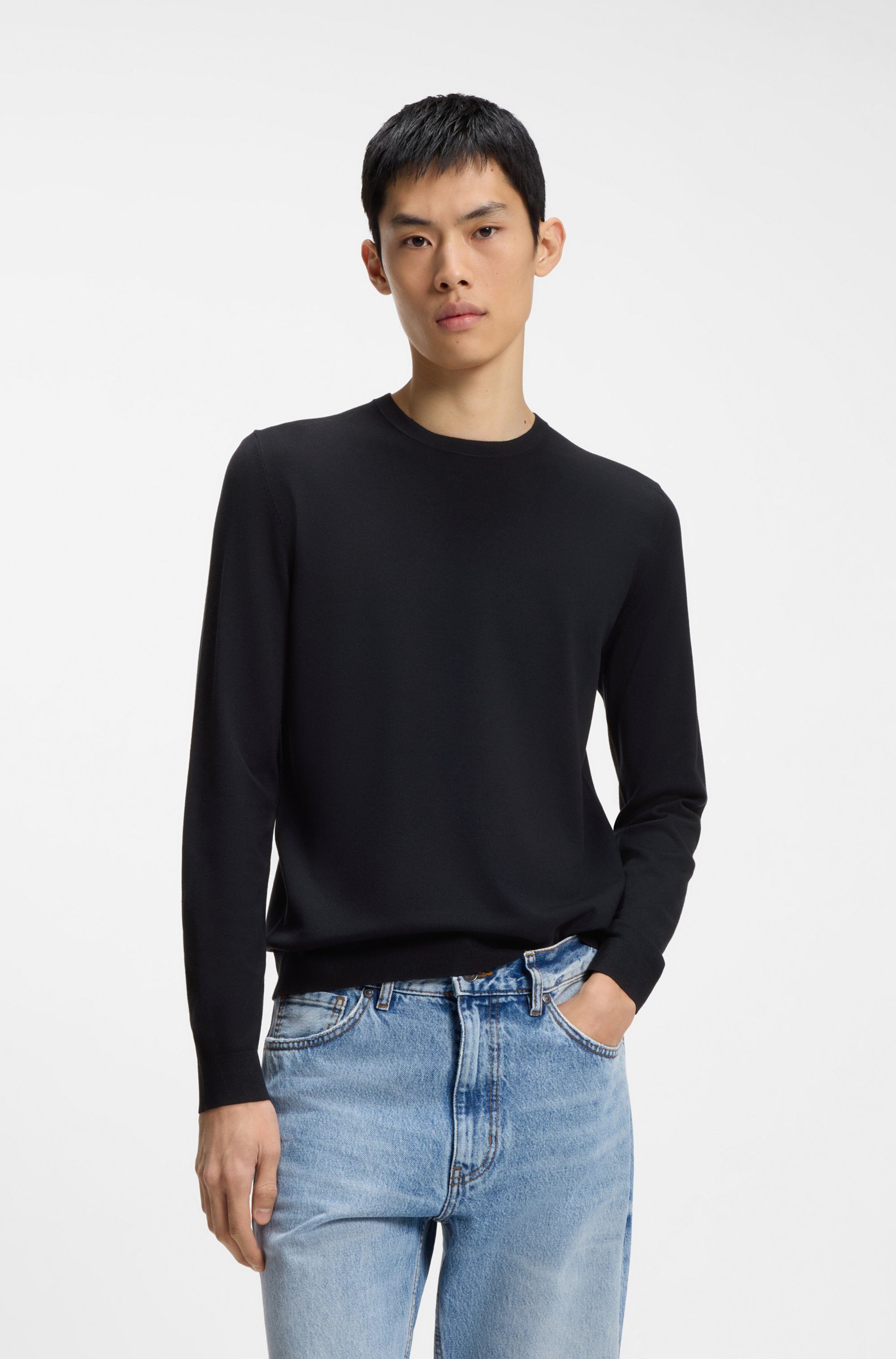 HUGO Strickpullover San Cody Rundhalsausschnitt, Viskosemix, Regular Fit