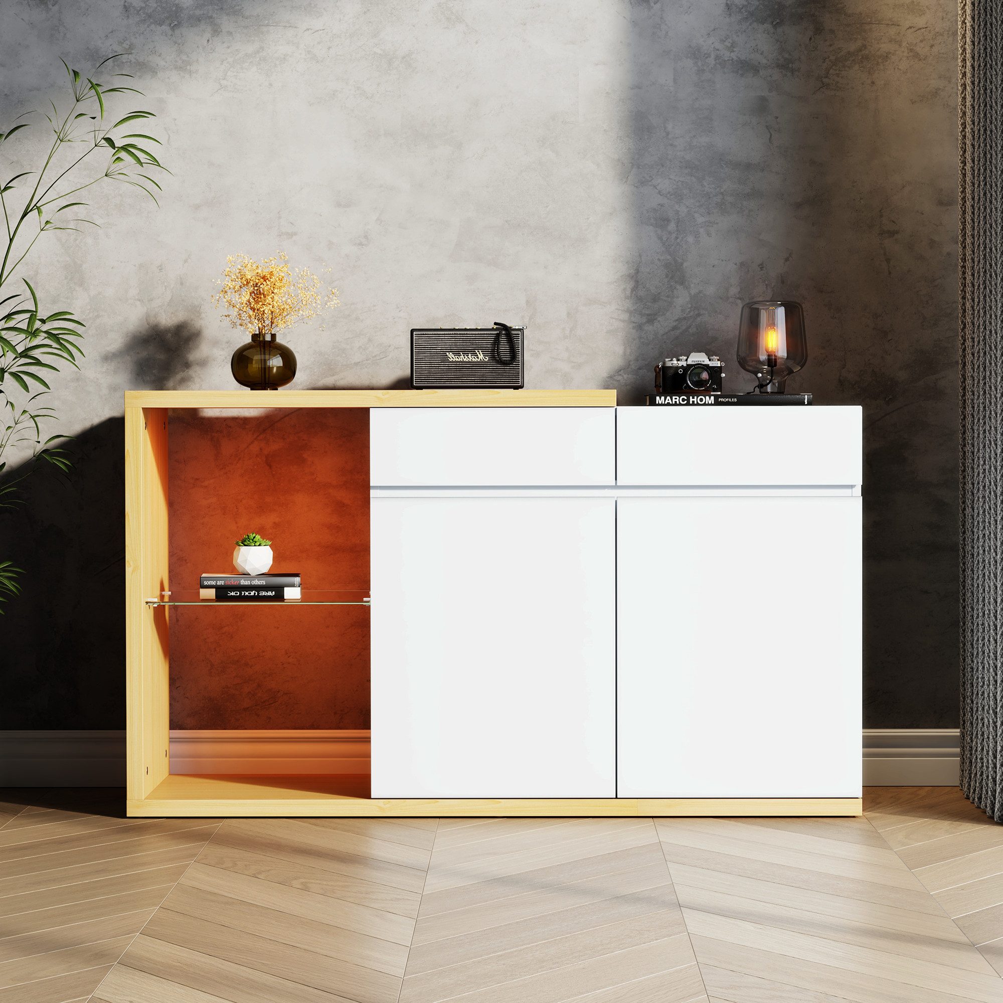 REDOM Sideboard LED Kommode Anrichte Beistelltisch (Kommode, Anrichte, Wohn günstig online kaufen