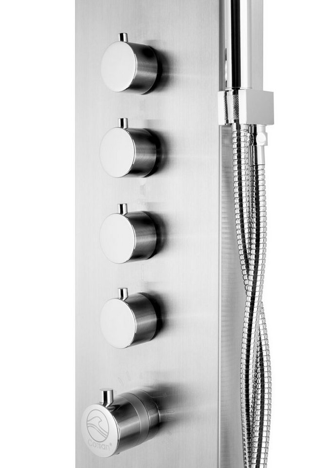 Thumbnail - KOLMAN Duscharmatur SAMSARA Duschpaneel Thermostatisch Edelstahl mit Kopfbrause in Stahl