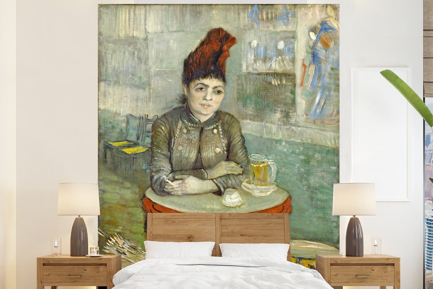 MuchoWow Fototapete Agostina Segatori im Kaffeehaus: Le Tambourin - Vincent van Gogh, Matt, bedruckt, (3 St), Vliestapete für Wohnzimmer Schlafzimmer Küche, Fototapete