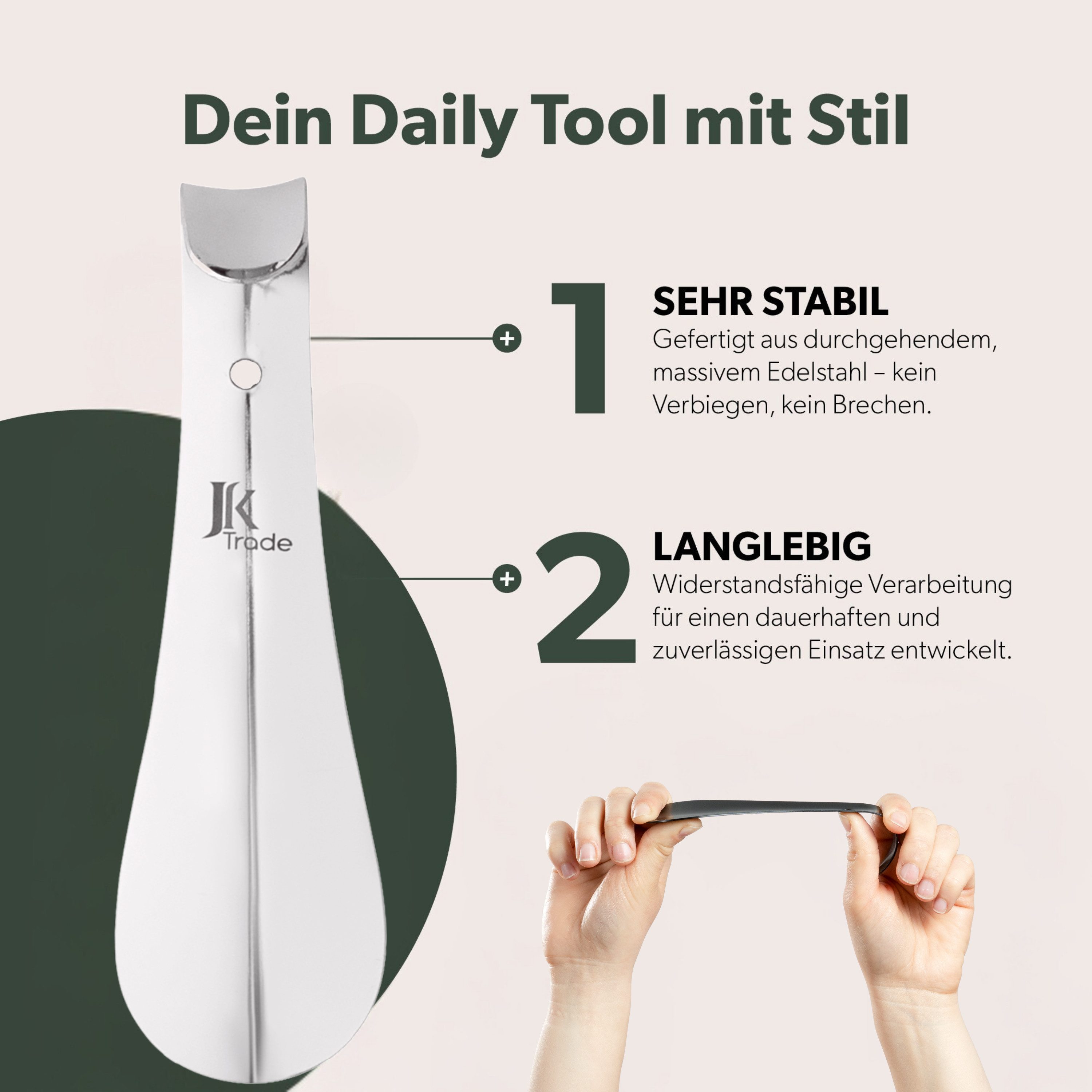 JK Trade Schuhlöffel 15cm Edelstahl poliert (1-tlg., klein & stabil), ideal für Reisen – Silber, Aufhängbar & hochwertig verarbeitet