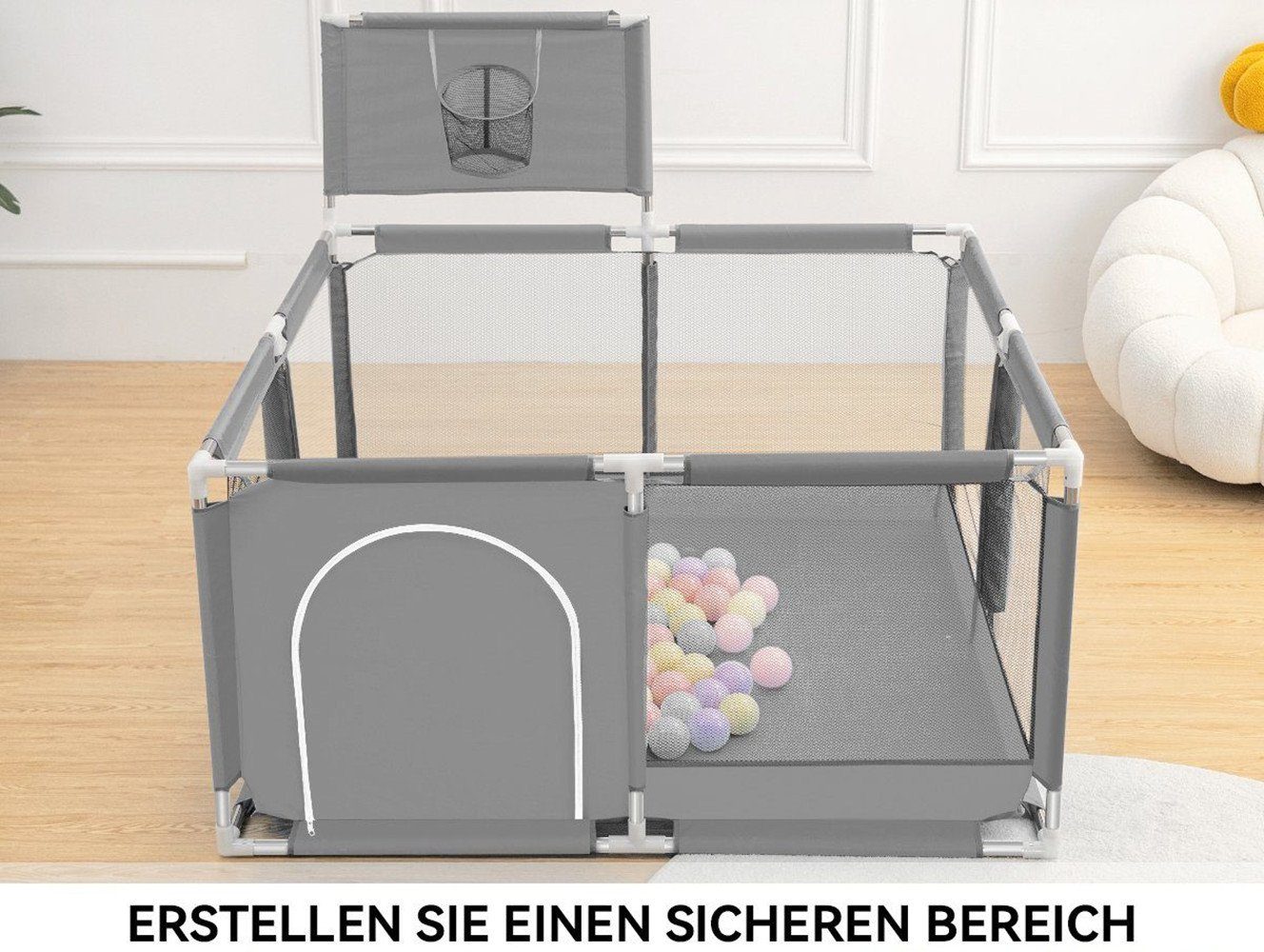 Comomy Laufgitter (Baby Krabbelgitter, 1-tlg), mit Basketball-Netz 128x66cm günstig online kaufen