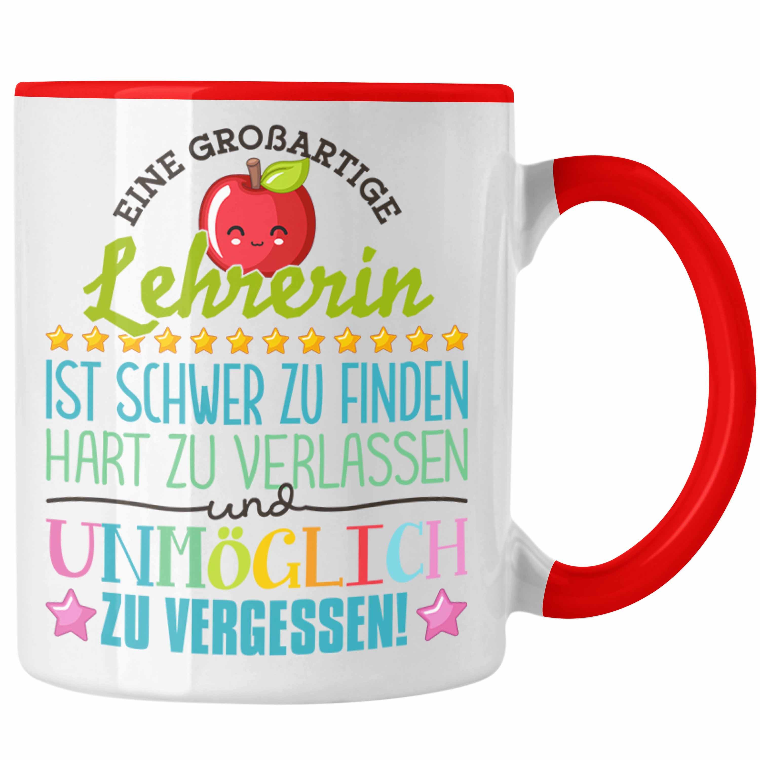 Trendation Tasse Lehrerin Abschied Tasse Abschiedsgeschenk Spruch Lehrerin Geschenkidee, Keramik