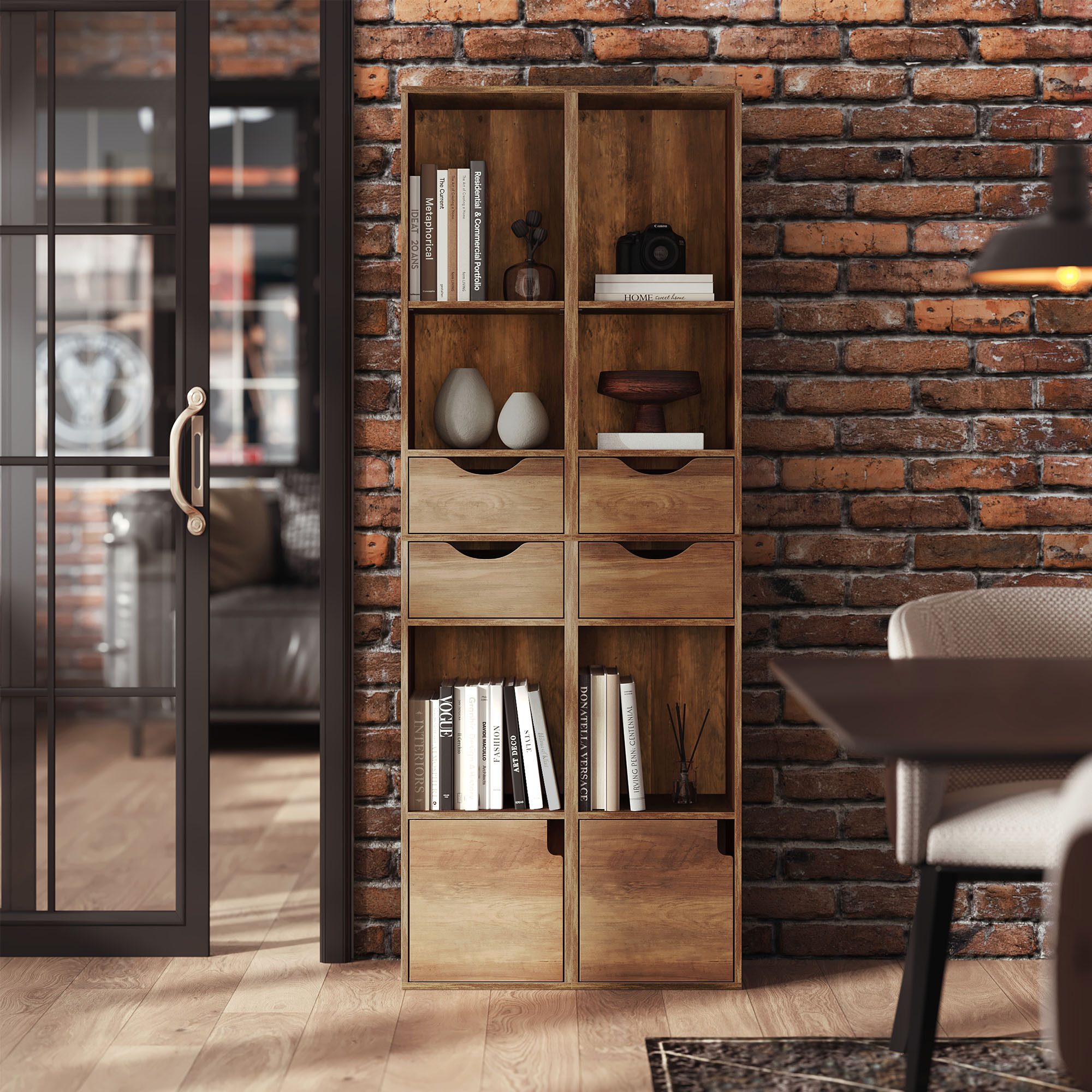 Woltu Bücherregal, 1-tlg., Standregal mit Schubladen, Regal mit Tür, 30 x 1 günstig online kaufen