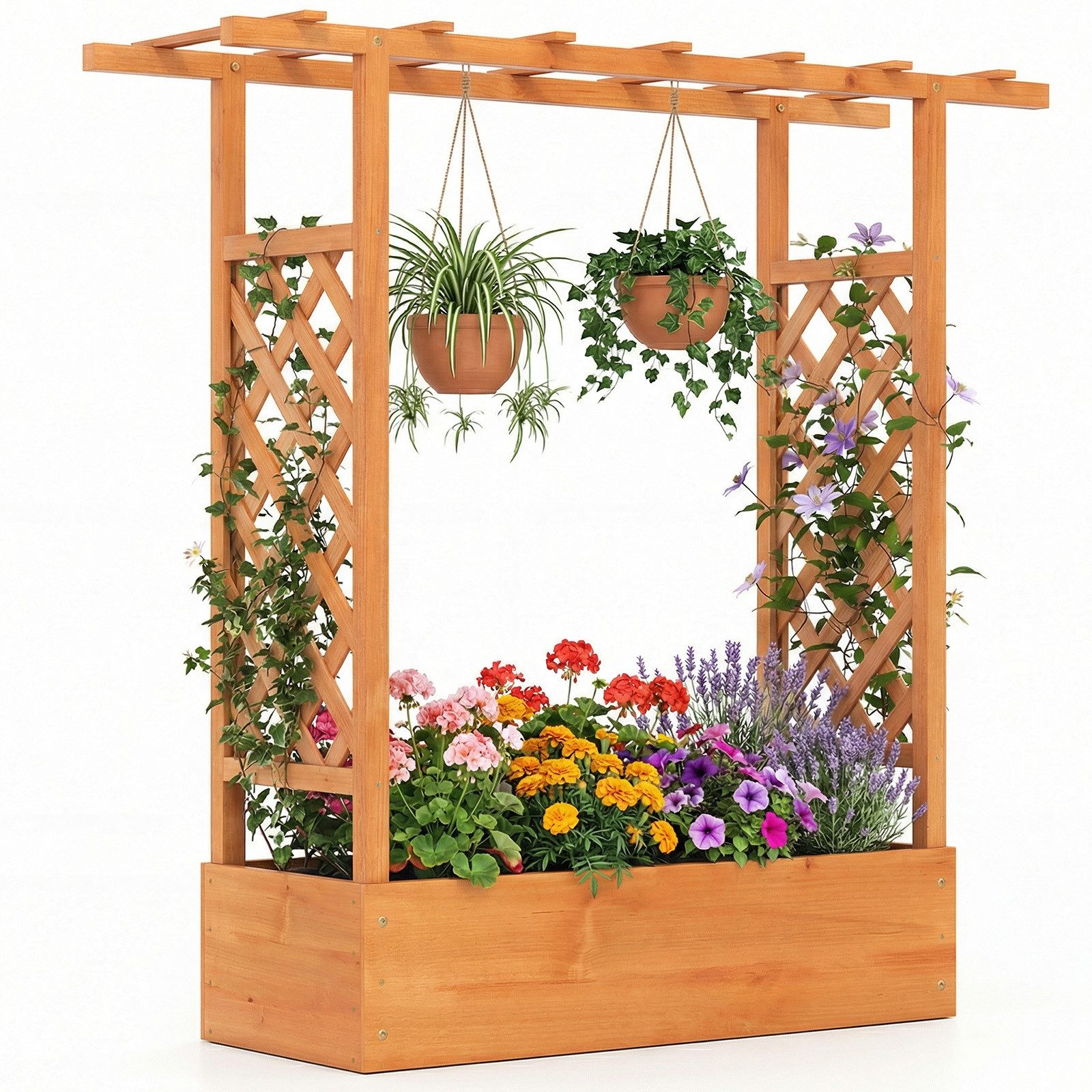 COSTWAY Blumenkasten (1 St), mit Rankgitter, Hochbeet für Kletterpflanzen, Sichtschutz