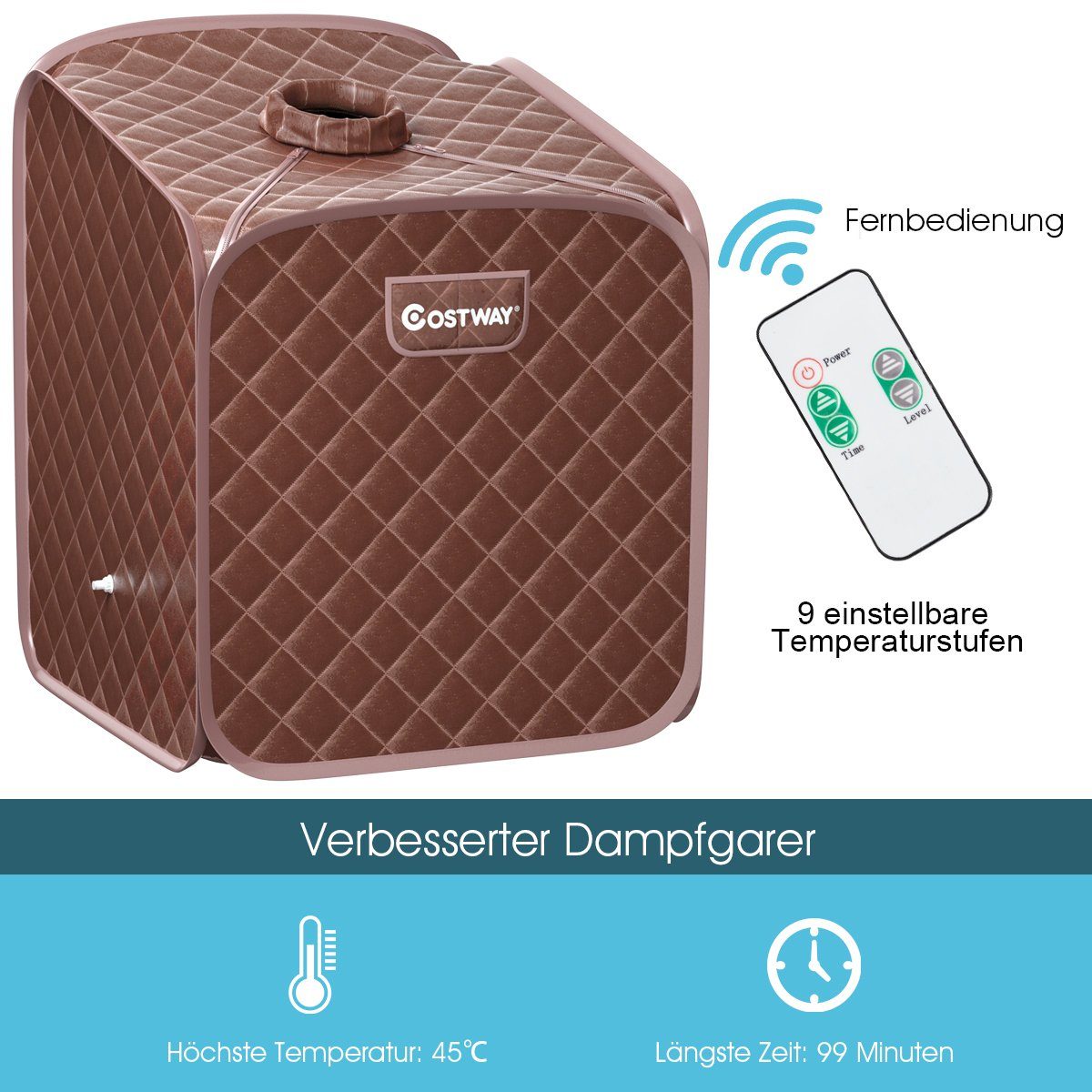 COSTWAY Sauna 2L Dampfsauna, 1000W, mit Sitz