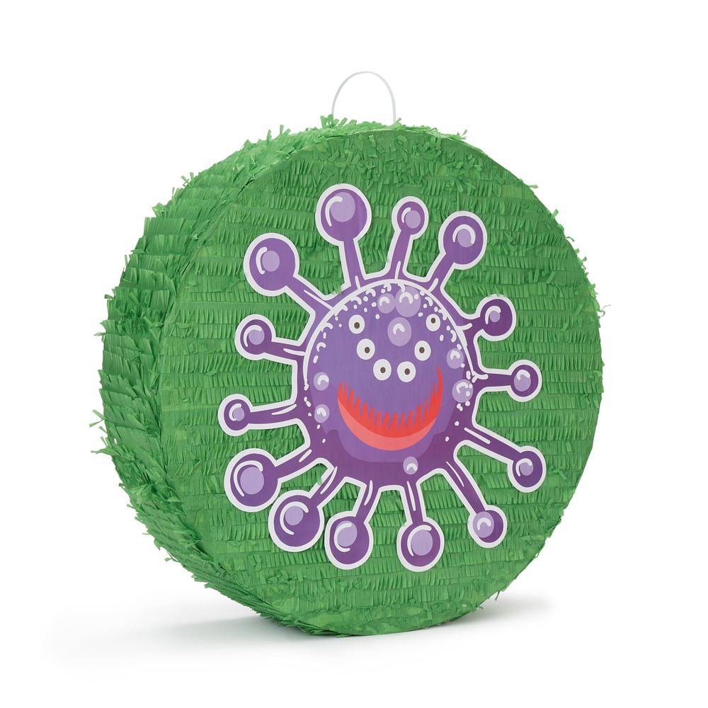 Lumaland Pinata "Beat The Virus", Set inkl. Schläger & Augenbinde Individuell befüllbar 50x50x15 cm