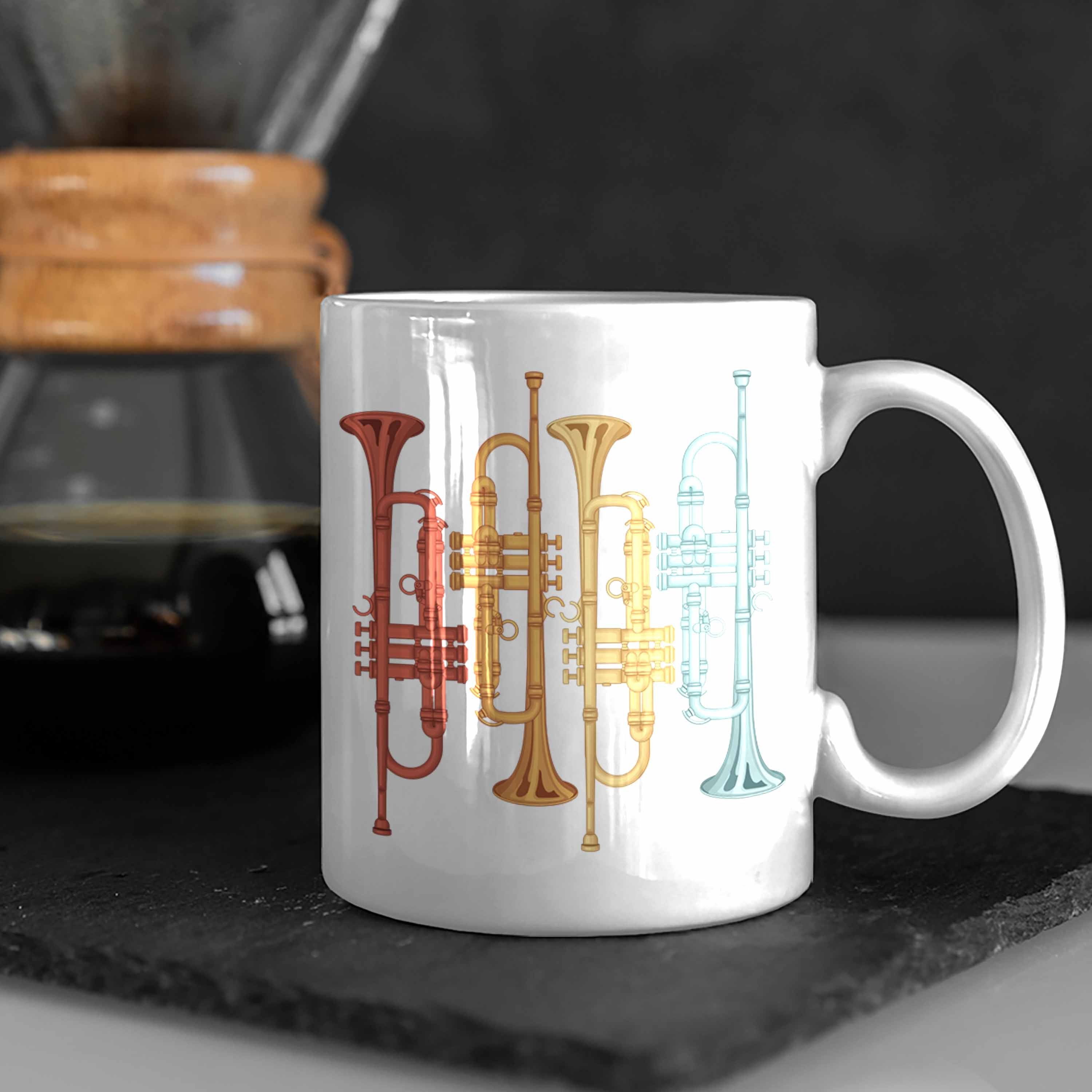 Kaffee-Becher Weiss Trendation Tasse Retro Tasse Posaune Graf Trompete für Geschenk Posaunist
