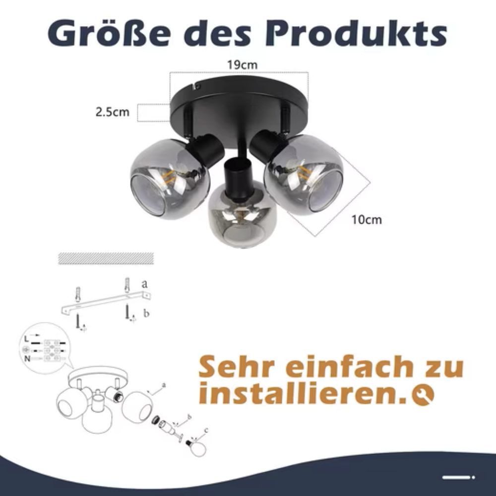 Nettlife Deckenstrahler Küchenlampe 2/3/4/6 Flammig Modern E14 Rauchglas Deckenleuchte, Schwenkbar, LED wechselbar, Wohnzimmerlampe für Schlafzimmer Flur Küche