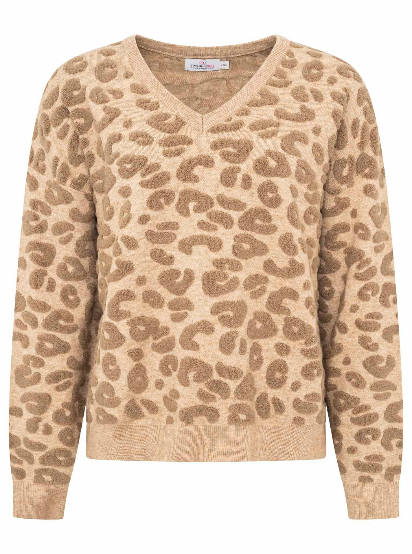 Zwillingsherz Strickpullover "3D Leo" mit erhabenem Leomsuter