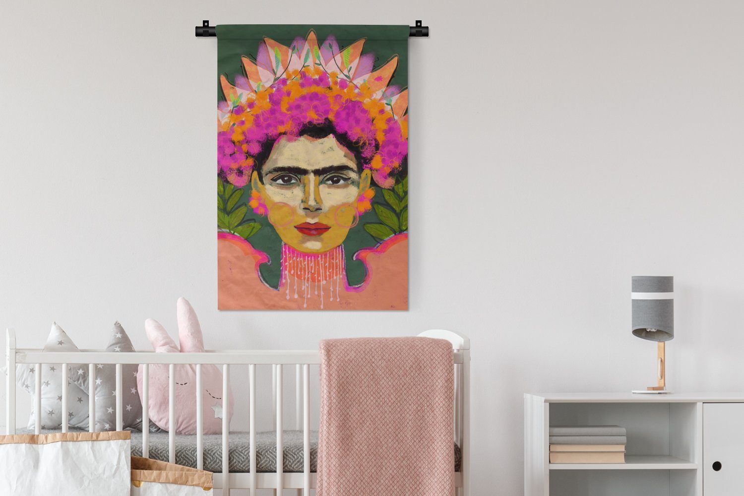 MuchoWow Wanddekoobjekt Farben - Frau Porträt für Rosa, - - Wanddeko Wandbehang, Kleid, Wohnzimmer, Kinderzimmer Schlafzimmer