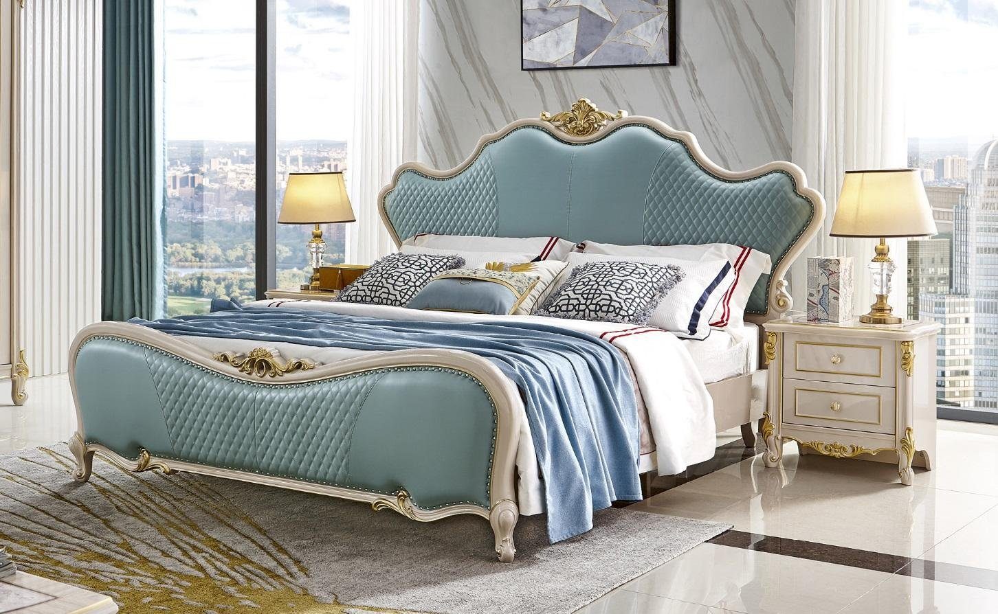 JVmoebel Bett, Designer Doppelbett Bett Betten Leder Chesterfield Hotel Luxus