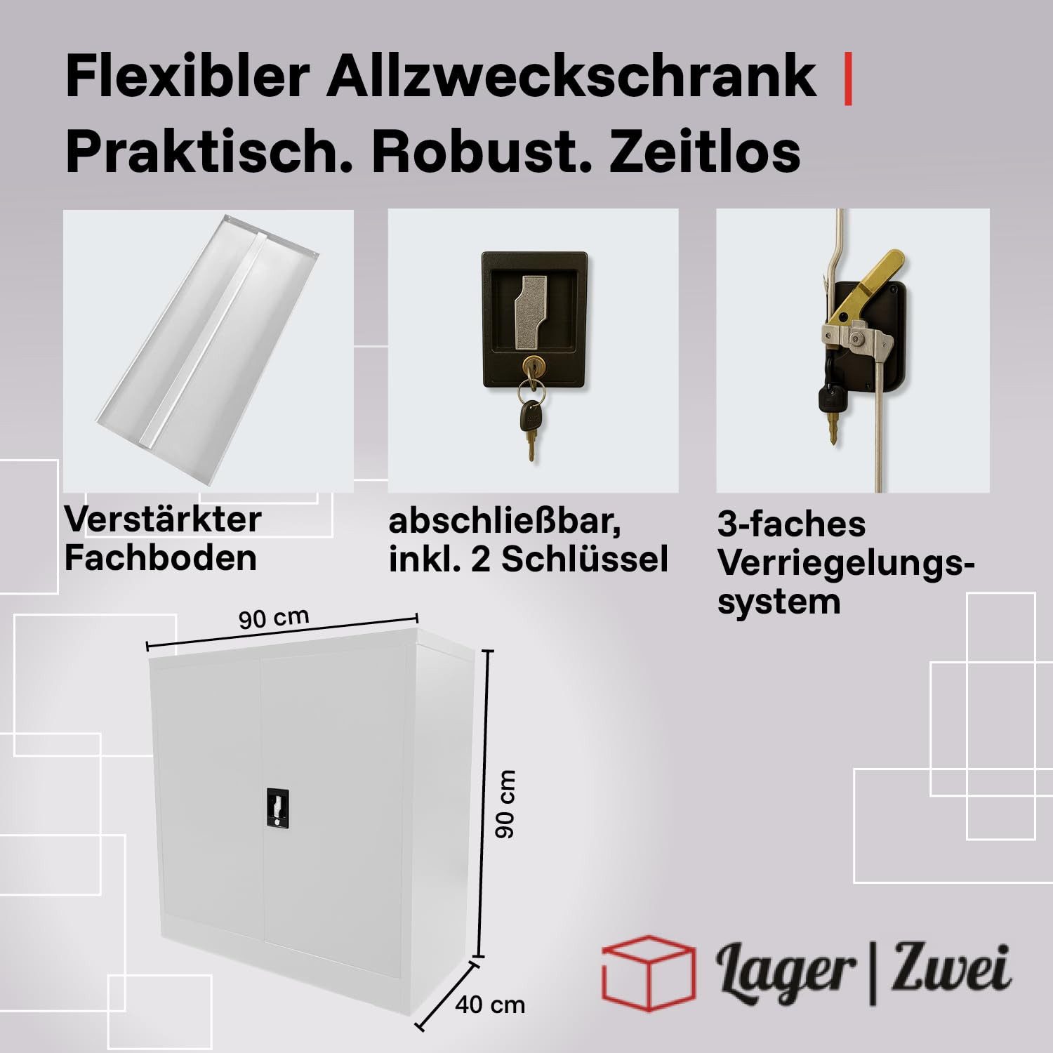 LagerZwei Aktenschrank Stahlschrank 90 x 90 x 40 cm abschließbar