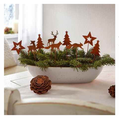 Home-trends24.de Gartenstecker Rost Stecker Weihnachten 9er Deko Winter Figur Metall Set (9-St)