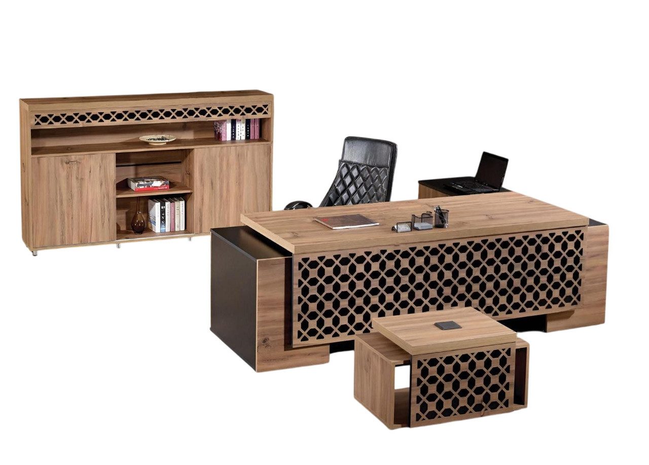 Xlmoebel Büromöbel-Set Hochwertiger Eck-Schreibtisch Luxus Büro-Schreibtisch-Set 3-teilig, (3-tlg., Büro Set 3tlg (Bürotisch + Couchtisch + Schrank), Hergestellt in Europa