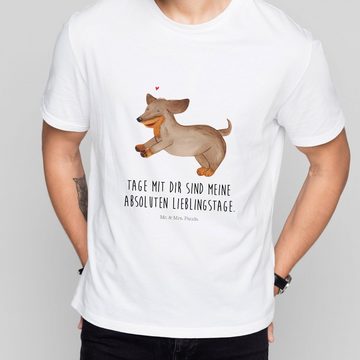 Mr. & Mrs. Panda T-Shirt Hund Dackel fröhlich - Weiß - Geschenk, braun, Nachthemd, happy dog, (1-tlg)