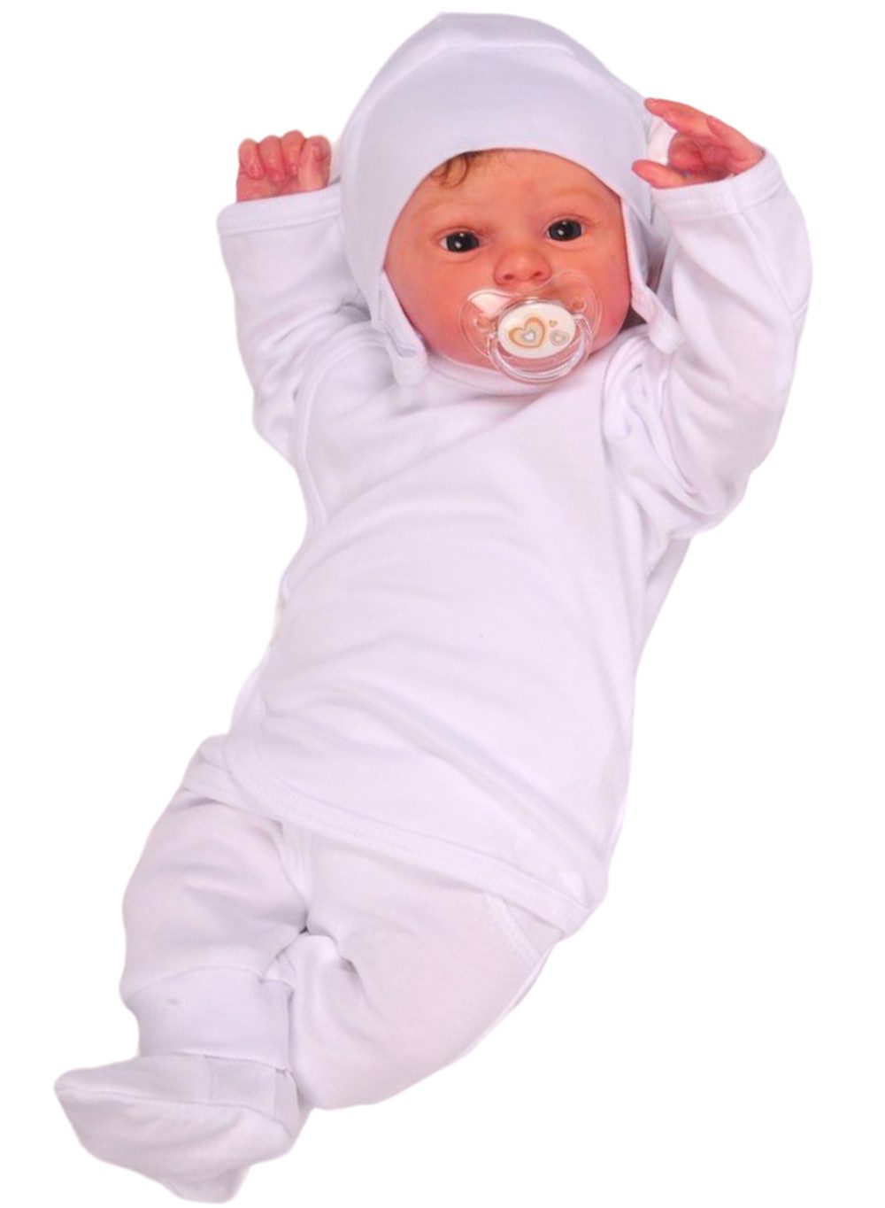 Langarmshirt & Hose Wickelhemdchen Hose Mütze Baby Anzug in Weiß Shirt