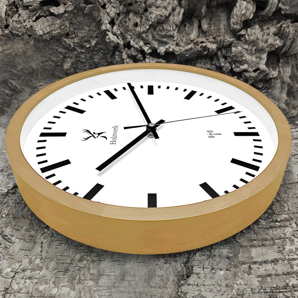 Holzwerk Funkwanduhr weiß Uhr, (lautlos cm) HOMBURG beige, Bahnhofs 30 Wand Tickgeräusche, Funk Holz ohne