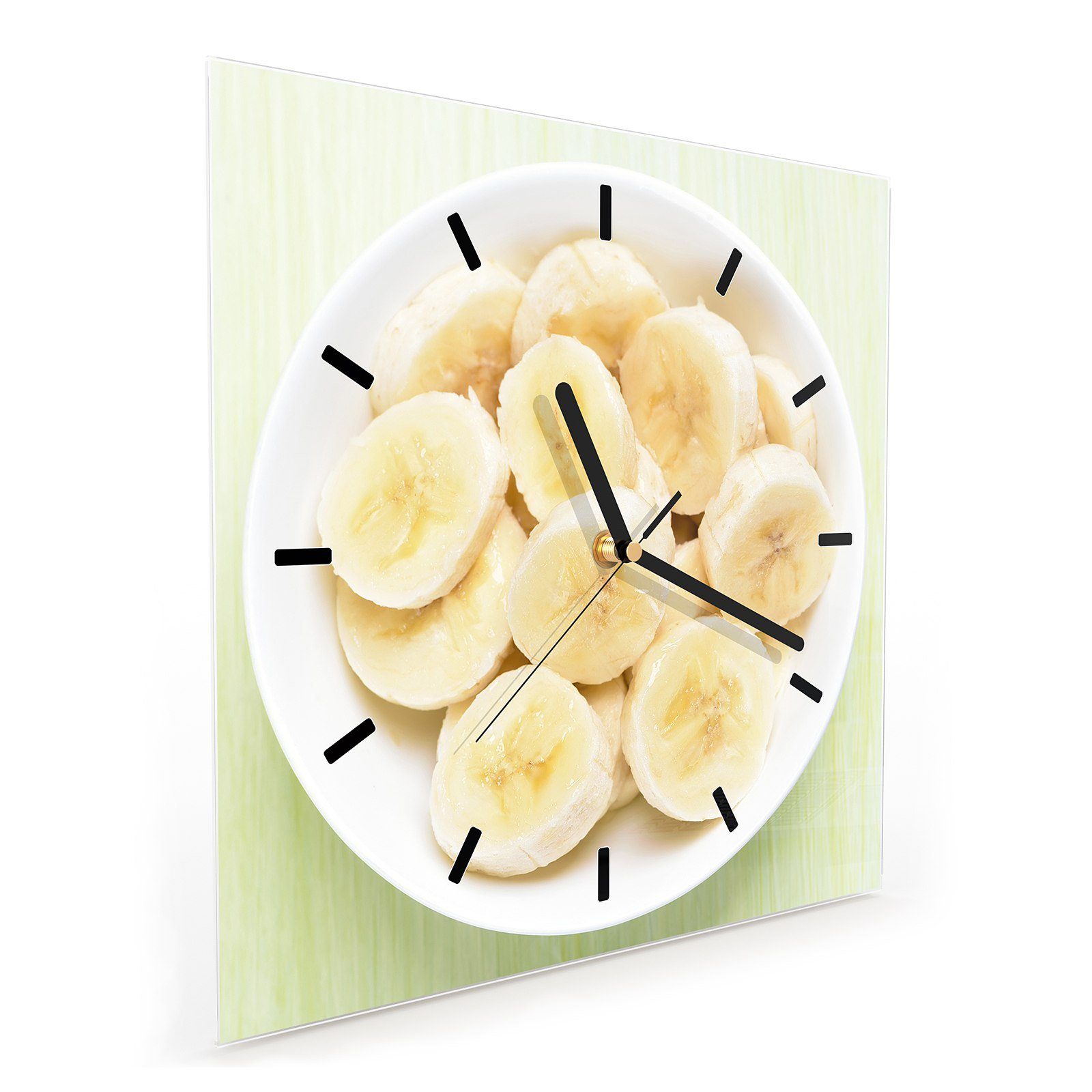 30 30 Glasuhr Motiv cm Größe x Primedeco Wandkunst Wanduhr auf mit Wanduhr Teller Bananen