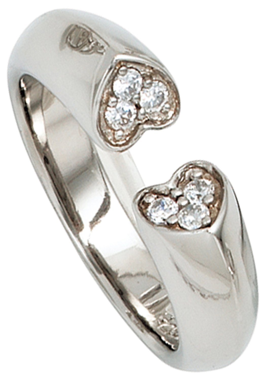 JOBO Silberring Herzen, 925 Silber mit Zirkonia