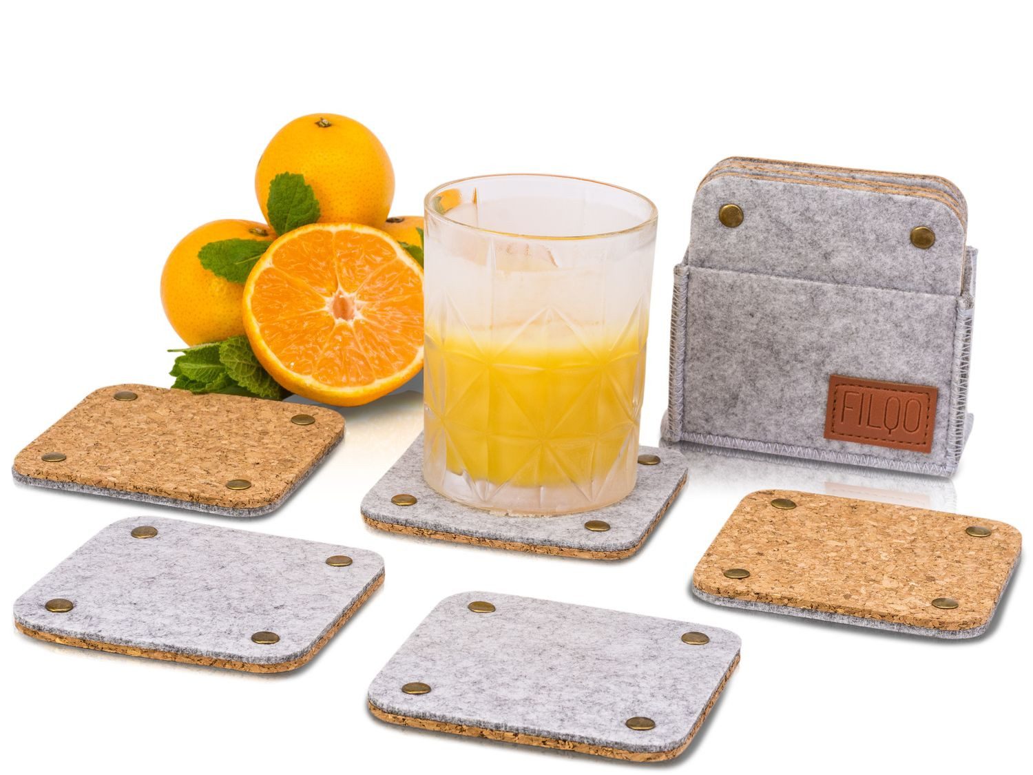 Coemo Glasuntersetzer, 8 Stück, 9-tlg., Grau 8er-Set Glasuntersetzer + Box Getränke Tassenuntersetzer