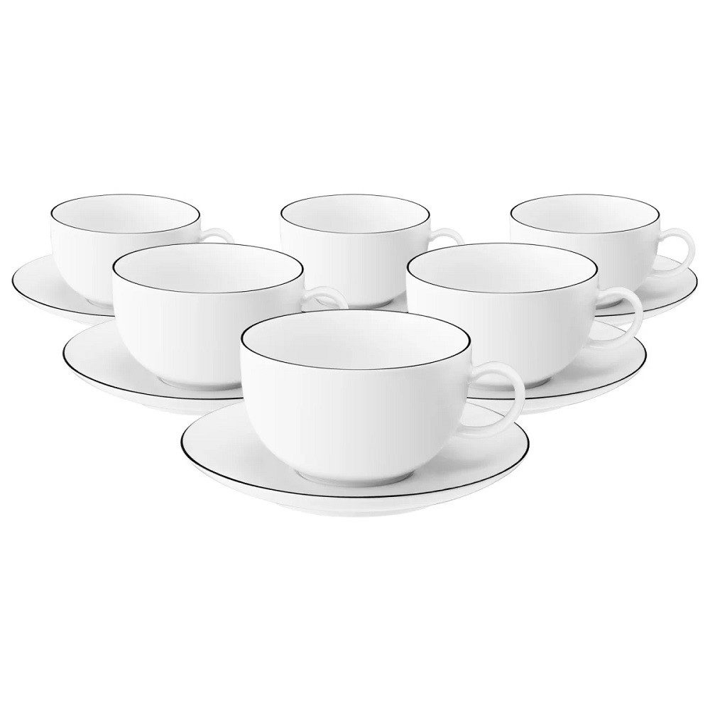 Seltmann Weiden Becher Seltmann Weiden Lido Black Line Milchkaffeetasse 0,35 l + Untertasse, Porzellan
