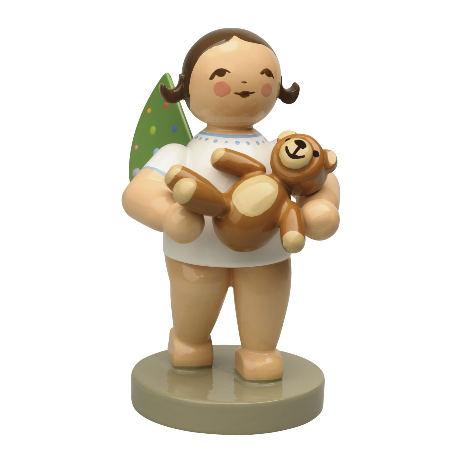 Wendt & Kühn Weihnachtsfigur Engel mit farbigen Flügelpunkten und Teddy 650/2026/WCF, Haarfarbe zufällig blond oder braunhaarig