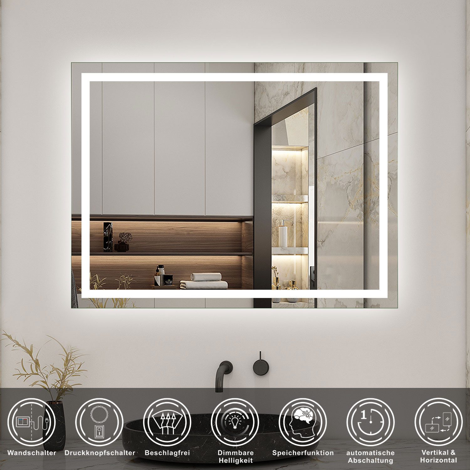 Aica Sanitär Badspiegel Badspiegel mit Beleuchtung LED Knopfschalter Kaltwe günstig online kaufen