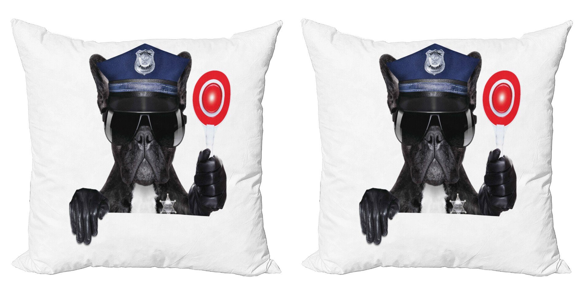 Kissenbezüge Modern Accent Doppelseitiger Digitaldruck, Abakuhaus (2 Stück), Tier Mops-Hund Polizei Kostüm