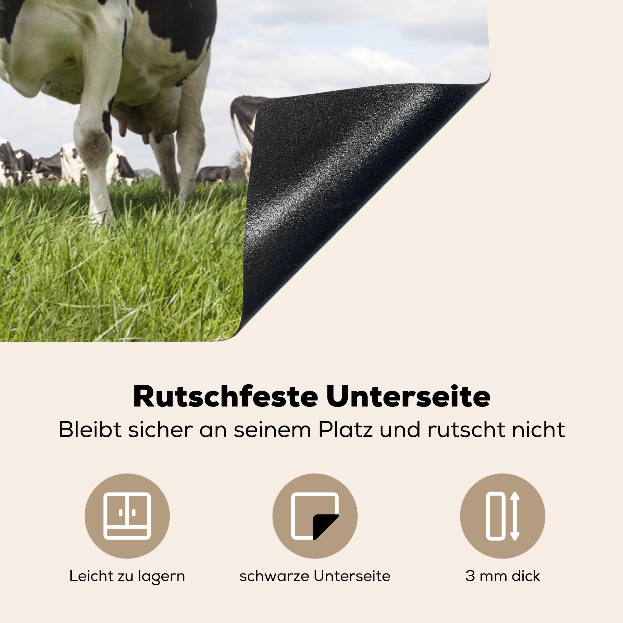 Kühe - Ceranfeldabdeckung cm, die Tiere Gras küche, Vinyl, - Bauernhof, für (1 81x52 Sonne tlg), - Schutz MuchoWow Induktionskochfeld Herdblende-/Abdeckplatte -