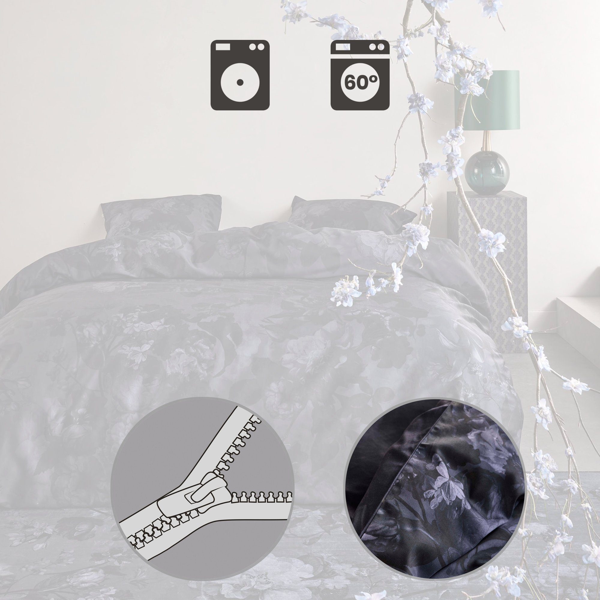 Essenza Bettwäsche Wendebettwäsche "Floor Nightblue", Mako-Satin, Satin Blumen