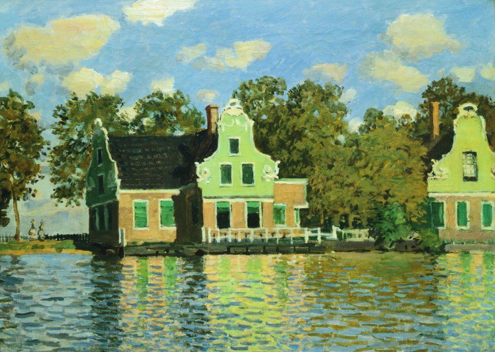 Postkarte Kunstkarte Claude Monet "Häuser am Ufer der Zaan"